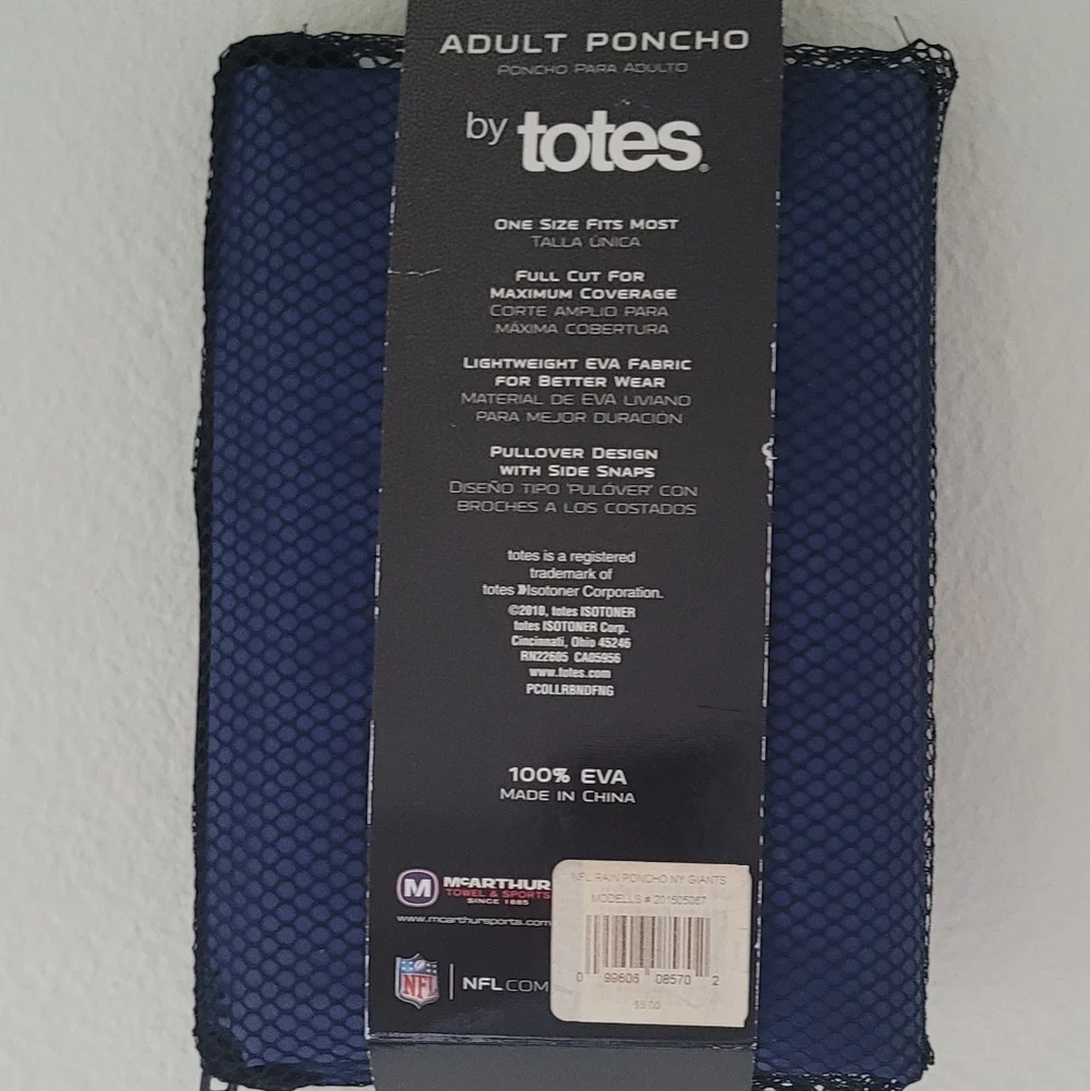 NFL Adult Poncho NY Giants By Totes
